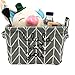 Mziart Stylish Cotton Fabric Small Storage Basket with Handle, Foldable Sundry Book Toy Cosmetic Storage Organizer Box for Home Office Shelves & Desk (Grey Arrows)