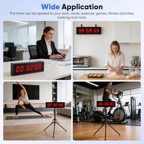 Cronómetro LED Competición, Cuenta Atrás Profesional con Trípode Ajustable 70-145cm, Botón de Disparo 3m y Mando a Distancia 10m, 6 Dígitos 2.3", Recargable 2000mAh, para Deportes Oficina Cocina