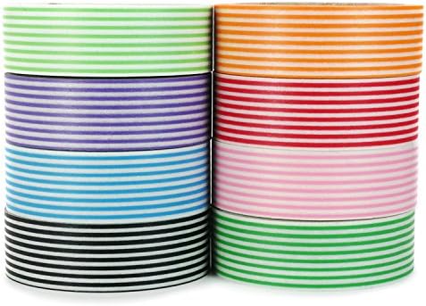 Crafty Rabbit Stripe Washi Tape - Set of 8 Rolls - 262 Feet Total - Multicolor