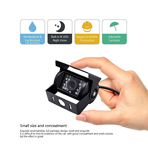 Camecho Achteruitrijcamera, 4-polige aansluiting, waterdichte camera, 12 V, 24 V, nachtzicht, voor auto, bus… - Afbeelding 4