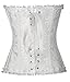 SHAPERX Women's Sexy Lace up Back Satin Overbust Corset Waist Cincher Corset Bustier Top Lingerie Dress Costume With G-string White, SZ1070-White-XL