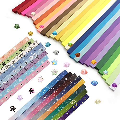 Wartoon Double Sided Origami Stars Paper and Single Sided Pentagram and Starry Sky Paper Set, 2150 Sheets