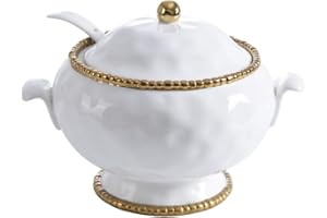 Pampa Bay Porcelain Soup Tureen and Ladle (White and Gold)