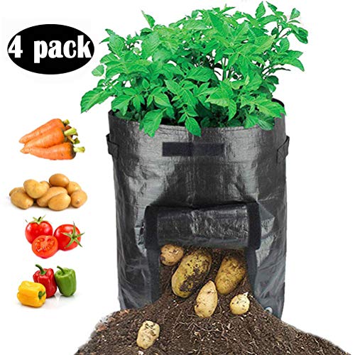 GT 4-Pack 10 Gallon Grow Bags, Potato Planter Bags with Access Flap and Handles for Harvesting Carrot, Onion, tomata,Vegetable and Flower.