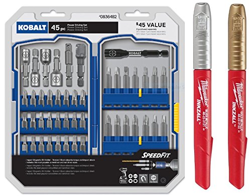 Click Here to See More Images Kobalt Power Driving Set (45 Piece) with Milwaukee INKZALL Silver Gold Fine Point Markers (2-Pack) (Bundle)