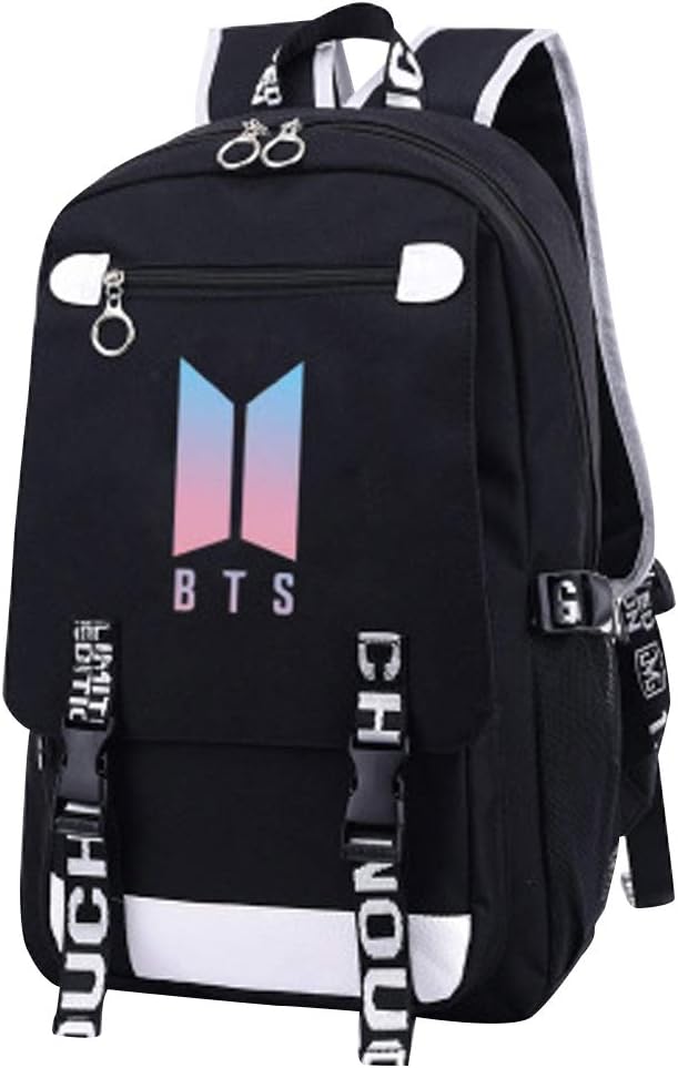 Kpop BTS Bangtan Boys Backpack for School, Large Capacity BTS Canvas Daypack College Bag Bookbag Rucksack Travel Bag