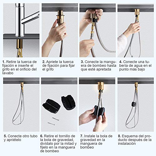 Grifo Cocina,bedee Grifo Cocina Extraible 100 cm Agua Fría y Caliente,Acero Inoxidable Grifos de Fregadero Cocina Caño Giratorio de 360° Diseño