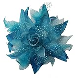 WD2U Dotted Lily Hair Clip/Brooch with Feathers Turquoise 1086