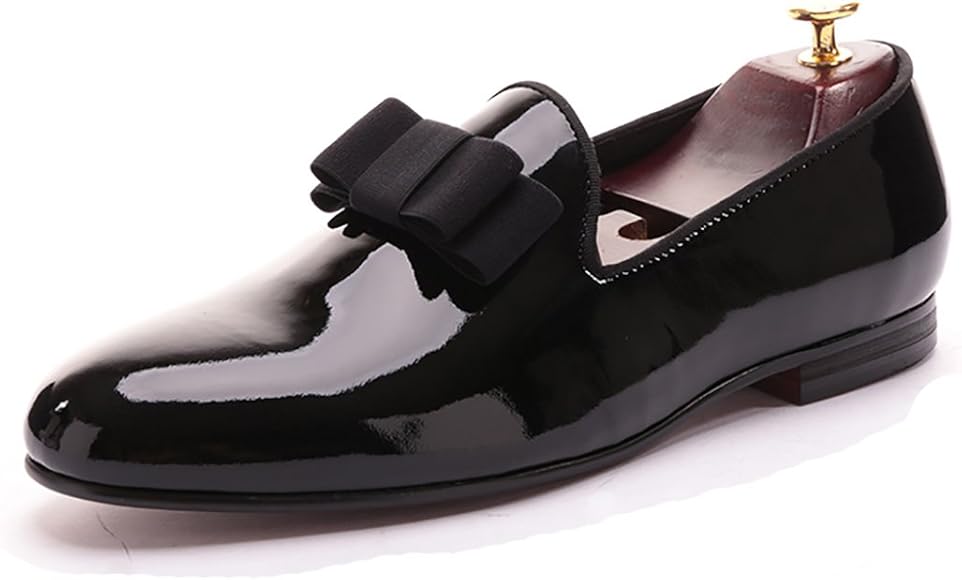 black patent leather slippers