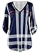 Elevesee Women's Casual 2/3 Sleeve V-Neck Plaid Shirts Pullover Top Blue Medium