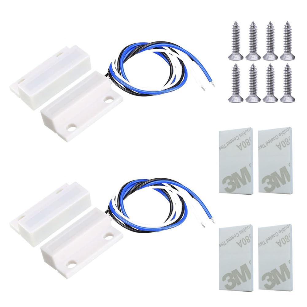 Gebildet 2sets White Magnetic Switch Wiring NO/NC Recessed Door Sensor Hidden Window Contact Reed Switch for Access Control Replace Alarm System