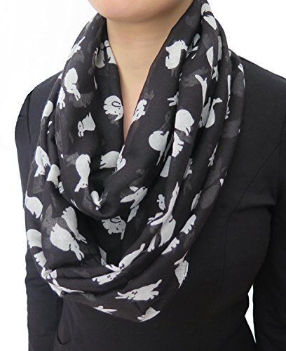 Lina & Lily Cute Rabbit Bunny Print Infinity Scarf Lightweight (Large Size)