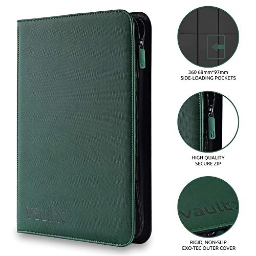 Vault X Premium eXo-Tec Binder - 9 Pocket Trading Card Album Folder - 360 Side Loading Pocket Binder for TCG (Green)