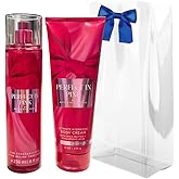 Bath & Body Works PERFECT IN PINK Fine Fragrance Mist & Ultimate Hydration Body Cream 2pc Gift Set with a Blue Bow for Holidays – Full Size