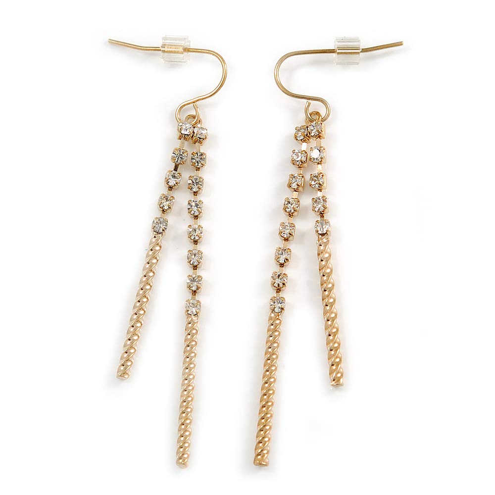 Clear Crystal Linear Drop Earrings/Gold Tone/ 65mm L
