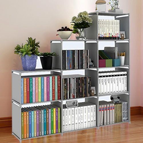 Hosmat 9-Cube DIY Children's Bookcase 30 inch Adjustable Bookshelf Organizer Shelves Unit, Folding Storage Shelves Unit (Grey-9 Cubes)