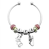 Chan PinPin ALPHA letter 1908 pendant Pink Green Sorority Metal Rhinestone Beads Bangle Open Bangle with Stylish Sorority Jewelry for Women