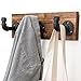 MyGift Burnt Wood Wall Mount Coat Hook Rack and Hat Rack with 3 Hooks Pipe Fixture Design
