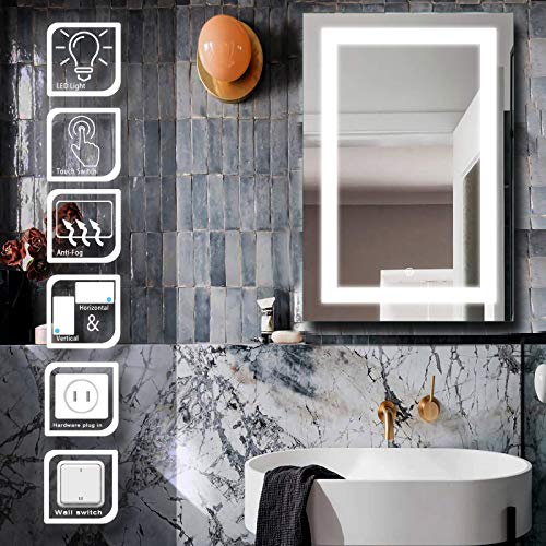 MAVISEVER 20 x 28 Inch Bathroom LED Vanity Mirror AntiFog Wall Mounted