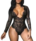 Teddy Lingerie, YONYWA Women’s Long Sleeve Sexy Lace Lingerie One Piece Deep V Bodysuit