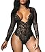 Teddy Lingerie, YONYWA Women’s Long Sleeve Sexy Lace Lingerie One Piece Deep V Bodysuit