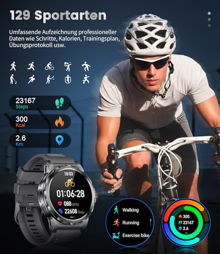 LIGE Men's Smart Watch, 1.43 Inches AMOLED for Android iOS, Black | HD-AMOLED Display, Bluetooth Calls, Health Tracking, 120+ Sports, IP68, 7 Days Battery Life, Custom Dials