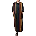 Alalaso Men's Muslim Kaftan Clothes Saudi Arabic Middle East Islamic Long Gown Dress Crew Neck Clothing Ramadan Jubbah
