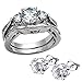 FlameReflection Stainless Steel Wedding Ring Set for Women Bridal Engagement Band Round CZ Three Stone