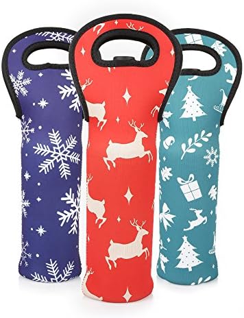 LAGUTE Wine Bottle Carriers Tote, Set of 3 Neoprene Champagne Bottles Protective Travel Bag for Safe Transportation, Gift for Wine Lovers, Great for Dating/Party/Camping -Winter