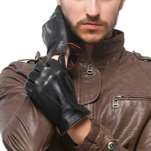 Nappaglo Men's Genuine Touchscreen Nappa Leather Gloves Driving Winter Warm Mittens (M (Palm Girth:8