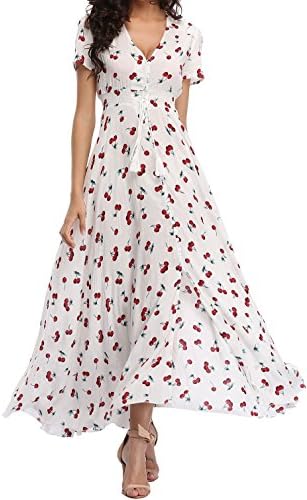 MUSSIN Women's Button Up Split Floral Print Long Maxi Summer Dress