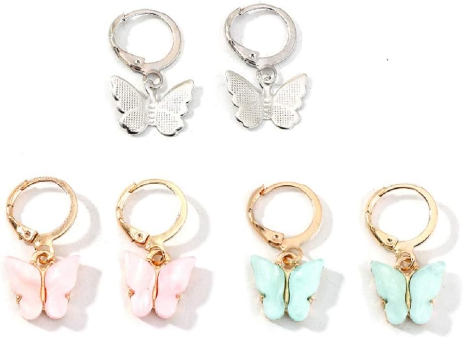 3 Pair Acrylic Butterfly Stud Earrings Women's Earrings Animal Sweet Colorful Drop Earrings