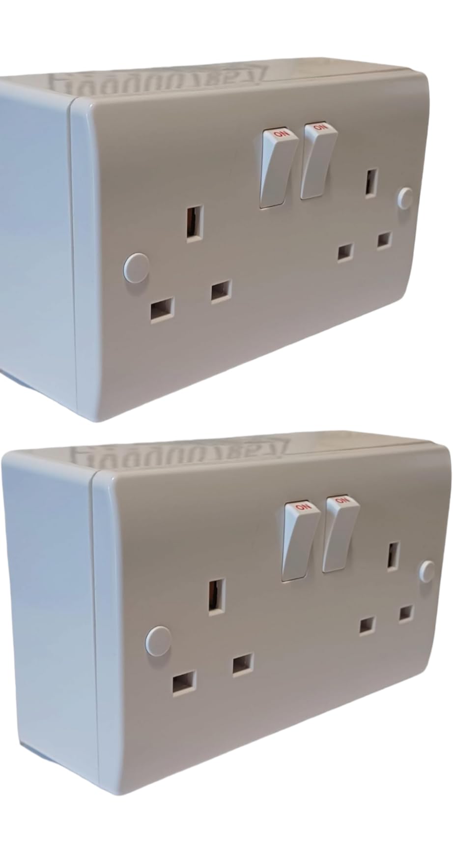 2 PACK DOUBLE SOCKET AND 35mm PATTRESS BACK BOX, 2 GANG CURVED EDGE, WHITE, STYLISH AND ROBUST, DOUBLE POLE (2)