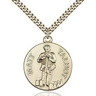 Bonyak Jewelry Gold Filled Matt Talbot Pendant 1 X 7/8 inches with Heavy Curb Chain