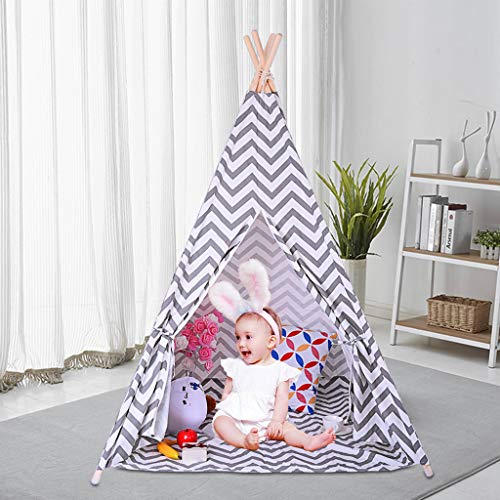 Beyonds Tent for Kids Foldable Children Play Tent for Girl and Boy with Carry Case 8 Poles White Black Canvas Playhouse Toy for Indoor and Outdoor Games