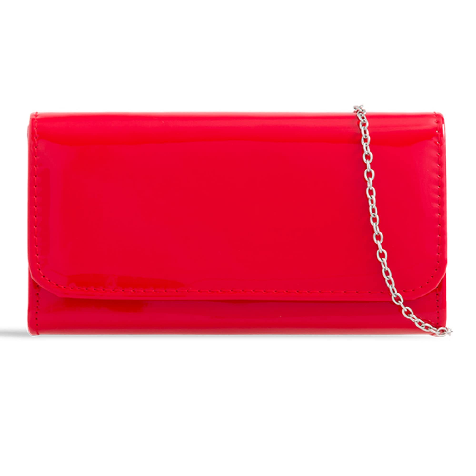 fi9® Plain Patent Wedding Ladies Party Prom Evening Clutch Hand Bag Purse (Red)