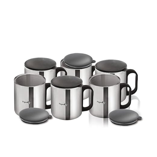 Pigeon - Stainless Steel Coffee Cup Set of 6 (with Lid)