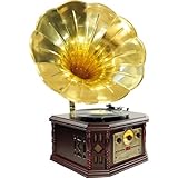 Pyle Genuine Vintage Phonograph Horn Turntable With CD, Cassette, AM/FM, Aux-In, USB-to-PC Recording