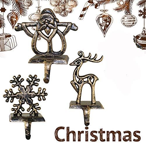 3pcs Christmas Stocking Hanger Hooks Holder Heavy Iron Xmas Decoration Ornament Decor Deer Snowflake Sata Snowman Deer+Snowflake+Sata