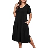 BELAROI Women Plus Size Dresses Summer Casual Midi Tshirt Dress V Neck Short Sleeve Long Maxi Side Split Pockets