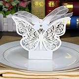 Amytalk 50 Pcs Laser Cut Wedding Favors Candy Boxes Pearl Paper Gifts Box for Marriage Birthday Shower Party Decors (Butterfly)