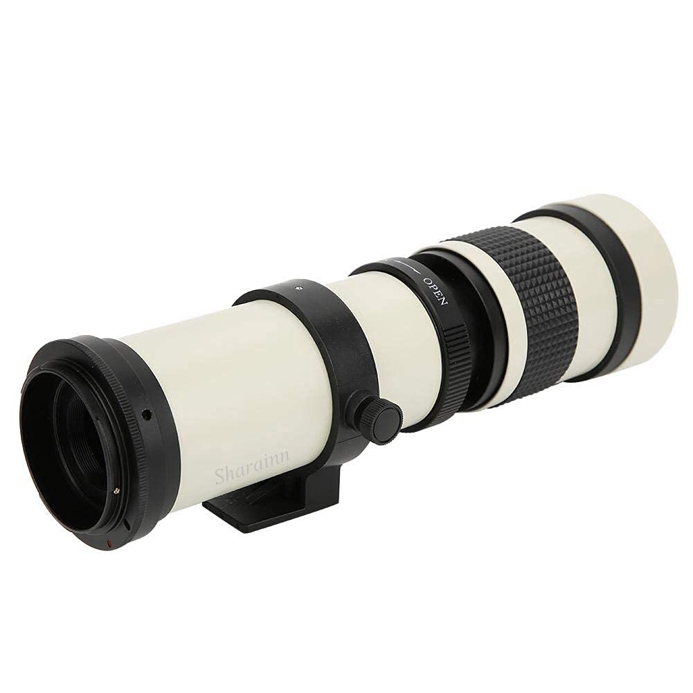 Telescope Lens, White with 420-800MM Super Telephoto Zoom F/8.3-16 Manual Focusing Telephoto Lens for EF-S Mount Camera Aluminum Body, Telephoto Zoom Lens