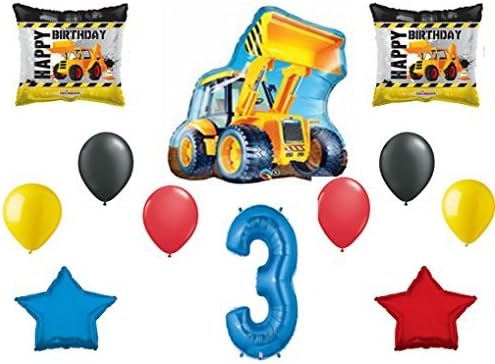 JTJ Products Bundle of 3rd Boy Birthday Construction Loader Balloon Bouquet with 40" Blue #3
