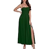 pasidvy Womens Summer Smocked Sleeveless Spaghetti Straps Maxi Dress 2026 Side Split Drawstring Beach Long Dress