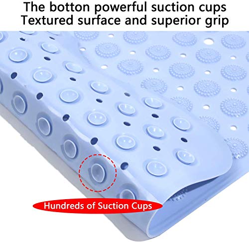 MIFAVOR Shower Mat Non Slip Washable Waterproof Bath Mats for Bathroom with Drain Holes Suction Cups Blue (15.7\