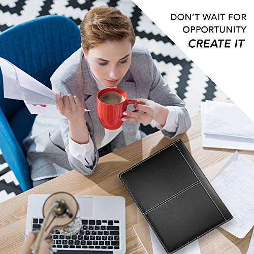 Classic Business Padfolio/Portfolio Folder by essigne - Duo Tone Black & Ivory Notepad Holder/Resume Folder - Perfect for Meetings & Interviews - the Essential Padfolio for Women Doing Business Today