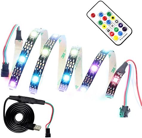 LED Strip Light Dynamic RGB INVOLT, Bias Lighting TV Backlight USB 5V, WS2812B IC 5050 LED Light Strip Flexible Neon Tape, with RF 17Key Remote, for Christmas, HDTV, Desktop, Bar Decoration