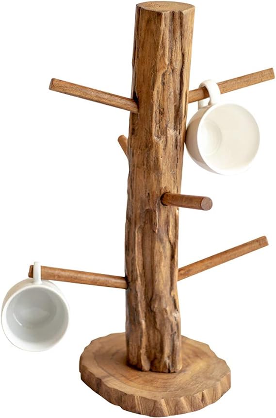 Support Tasses Café En Bois Nizirioo 6 Crochets Amovibles - Porte-Gobelets Cuisine Comptoir