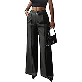 LKOUS High Waisted Work Pants for Women Casual Business Straight Leg Office Dress Pants Trousers with Pockets