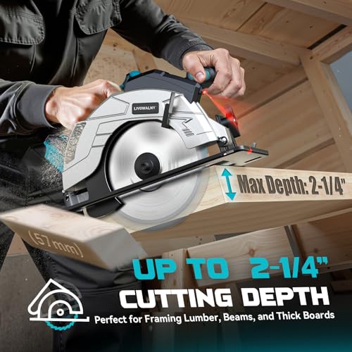 LIVOWALNY Circular Saw Compatible with Ma-kita 18V Batteries, Hand Circular Saw 66 mm with Saw Blade Ø165 x Ø20mm, Angle Tilt Adjustable without Tools (Tool Only)-Blue